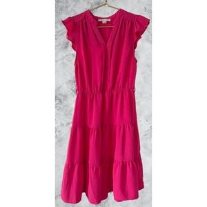 Monteau Los Angeles Womens Fuchsia Pink Tiered Ruffle Sleeve Mini Dress Medium